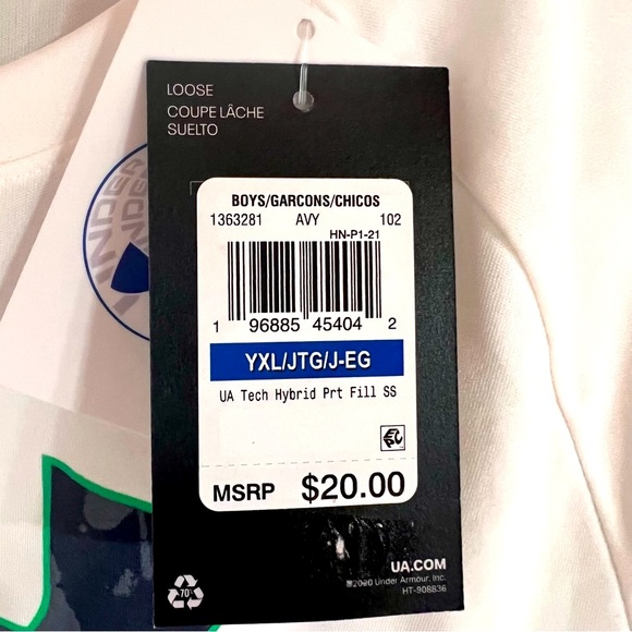 Under Armour Boys XL Tech Hybrid Dri-Fit Loose Cool White Green Black TShirt NWT - Picture 15 of 15